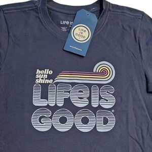 Life Is Good Womens Crusher Tee Blue Hello Sunshine Rainbow Medium